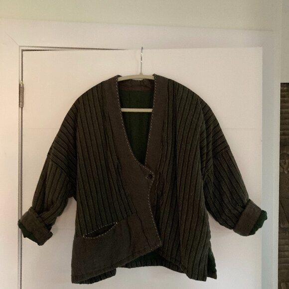 Unique 100% Linen Cotton Quilted Jacket, M (M/L), Army Green - Picture 9 of 12